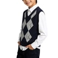 thumbnail image 1 of SERTGUTR Boys V Neck Sweater Vest Full Argyle Pattern Ribbed Trim Sleeveless Knit Pullover Classic School Uniform Everyday Layering Top, 1 of 7