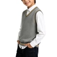 thumbnail image 1 of SERTGUTR Boys V Neck Sweater Vest, Striped Ribbed Trim Sleeveless Knit Pullover, School Uniform Classic Fit, Everyday Layering Top, 1 of 7