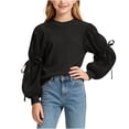 thumbnail image 1 of SERTGUTR Girls' Blouse Top Mesh Puff Sleeve Ribbed Crew Neck Bow Decor Long Sleeve Casual Shirt School Party Everyday Wear Outerwear, 1 of 7