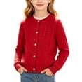 thumbnail image 1 of SERTGUTR Girls Cable Knit Cardigan, Button Front Round Neck Long Sleeve, Solid Color Ribbed Trim Cozy Top, Everyday School Fall Winter Sweater, 1 of 5