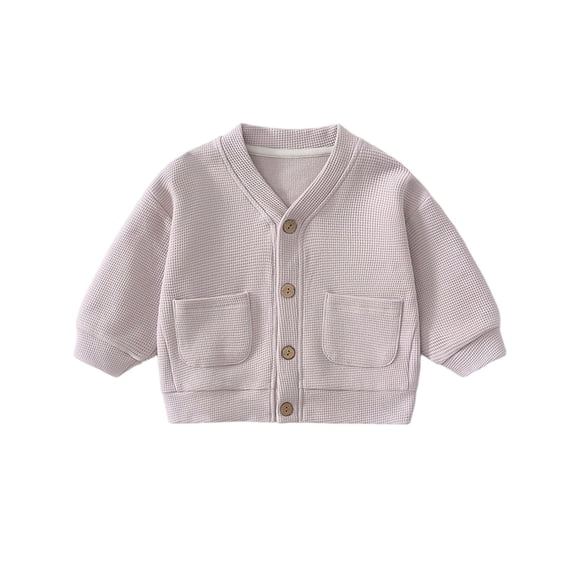 SERTGUTR Girls' Cardigan Toddler Button Front V-Neck Patch Pockets Ribbed Trim Drop Shoulder Relaxed Fit Soft Knit Top School Playdate Everyday Wear Outerwear