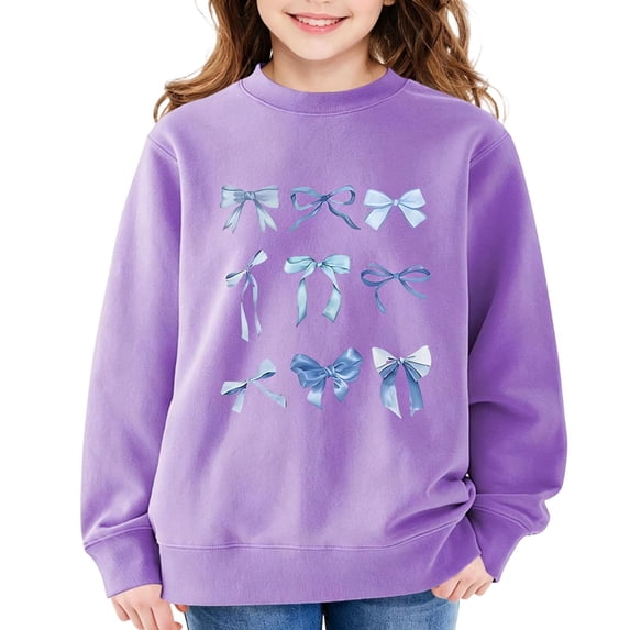 SERTGUTR Girls'Crewneck Sweatshirt Fleece Lined Long Sleeve Cute Bow Print Graphic Ribbed Cuffs Cozy Warm School Daily Casual Pullover Top