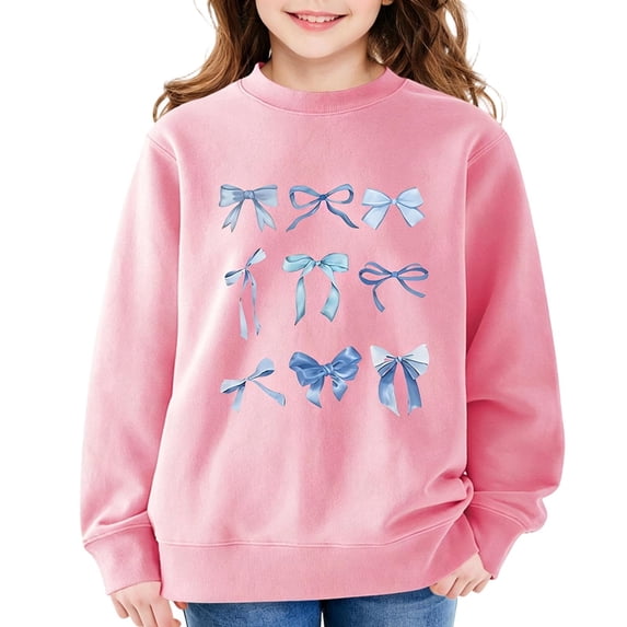 SERTGUTR Girls'Crewneck Sweatshirt Fleece Lined Long Sleeve Cute Bow Print Graphic Ribbed Cuffs Cozy Warm School Daily Casual Pullover Top