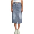 thumbnail image 1 of SERTGUTR Girls' Denim Skirt High Waist A Line Front Slit Elastic Waist Button Fly Midi Length School Casual Everyday Wear Skirt, 1 of 8
