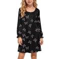thumbnail image 1 of SERTGUTR Girls' Dress Round Neck Long Sleeve Satin Finish Butterfly Print Loose Fit Comfortable Homewear Dress, 1 of 7