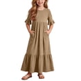 thumbnail image 1 of SERTGUTR Girls' Dress Round Neck Short Sleeve Ruffle Hem Tiered Maxi Side Pockets Comfortable Casual School Outdoor Everyday Wear Dress, 1 of 7