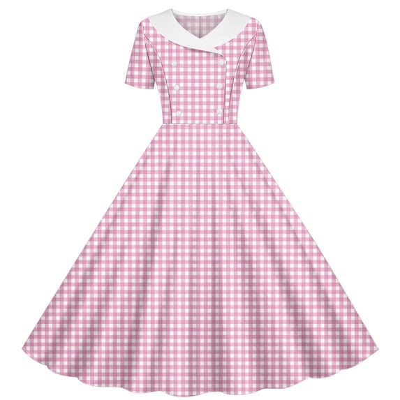 SERTGUTR Girls' Dress Turndown Collar Button Front Plaid Print A Line Flared Skirt Stretch Fabric School Party Everyday Wear Dress