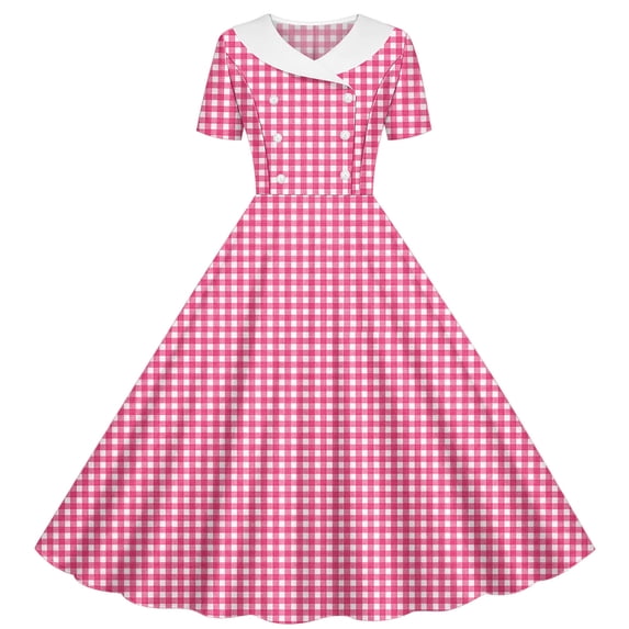 SERTGUTR Girls' Dress Turndown Collar Button Front Plaid Print A Line Flared Skirt Stretch Fabric School Party Everyday Wear Dress