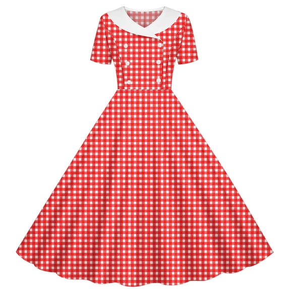 SERTGUTR Girls' Dress Turndown Collar Button Front Plaid Print A Line Flared Skirt Stretch Fabric School Party Everyday Wear Dress