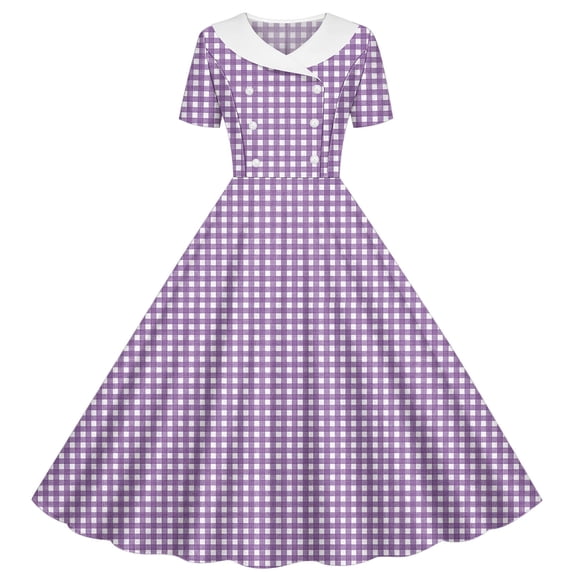 SERTGUTR Girls' Dress Turndown Collar Button Front Plaid Print A Line Flared Skirt Stretch Fabric School Party Everyday Wear Dress