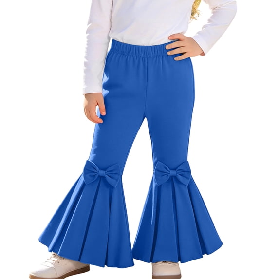 SERTGUTR Girls' Flare Pants Elastic Waist Pull-On Bow Detail Wide Leg Pleated Bell Bottom Trousers Casual School Daily Everyday Wear