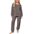 thumbnail image 1 of SERTGUTR Girls' Fleece Set Crewneck Long Sleeve Top Jogger Pants 3D Textured Warm Fall Winter Homewear Outfit, 1 of 4