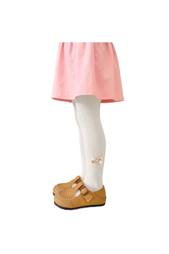 Girls' Footed Tights Ribbed Knit Pull-On Stretch Full Length Sweet Bow Detail Dance Ballet School Playground Everyday Wear