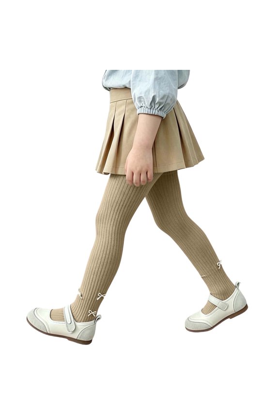 Girls' Footed Tights Ribbed Knit Stretch Pull-On Full Length Sweet Bow Detail Dance Ballet School Playground Everyday Wear