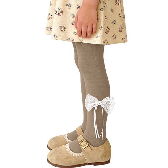 SERTGUTR Girls' Footed Tights Stretch Pull-On Soft Cotton Full Length Lace Bow Ankle Dance Ballet School Playground Casual Everyday Wear