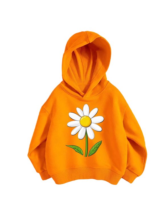 Girls Graphic Hoodie Long Sleeve Hooded Pullover Daisy Print Cute Casual Soft Cozy Ribbed Trim Everyday School Fall Winter Sweatshirt