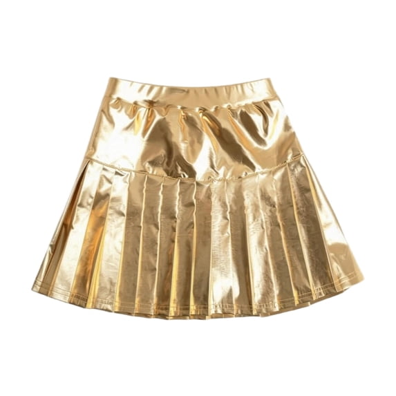 SERTGUTR Girls Holographic Metallic Pleated Skirt Shiny High Waist A Line Party Performance Dance Stage Sparkle Glitter Look Skirt