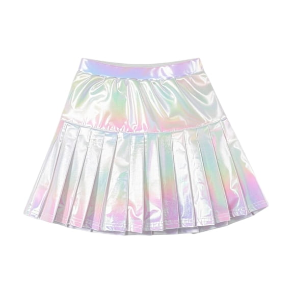 SERTGUTR Girls Holographic Metallic Pleated Skirt Shiny High Waist A Line Party Performance Dance Stage Sparkle Glitter Look Skirt