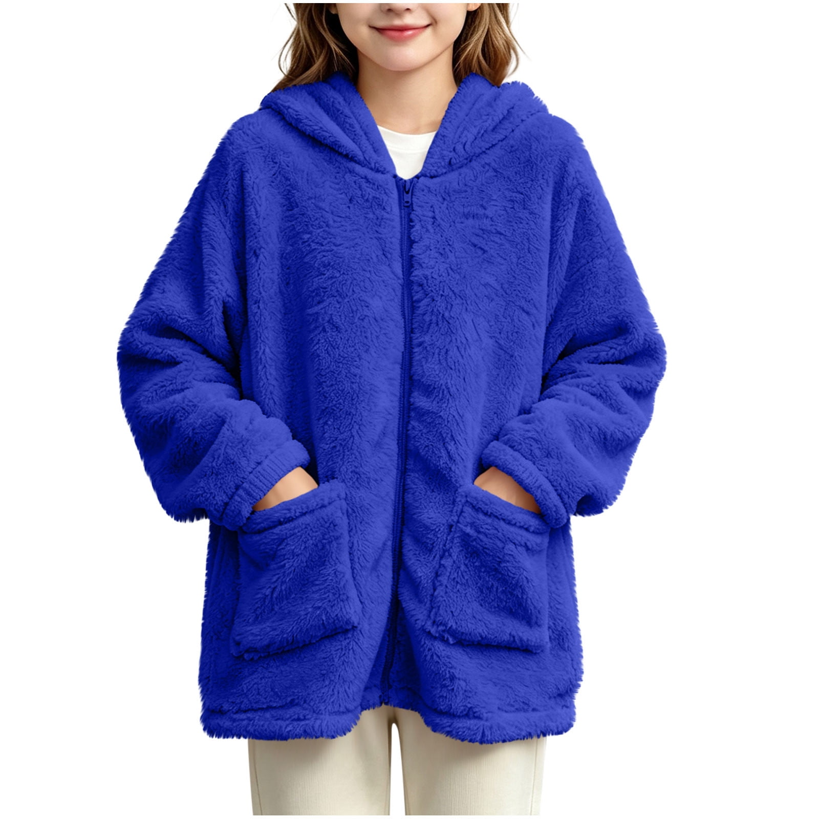 SERTGUTR Girls Hooded Fleece Jacket Full Zip Long Sleeve Pocket Design ...