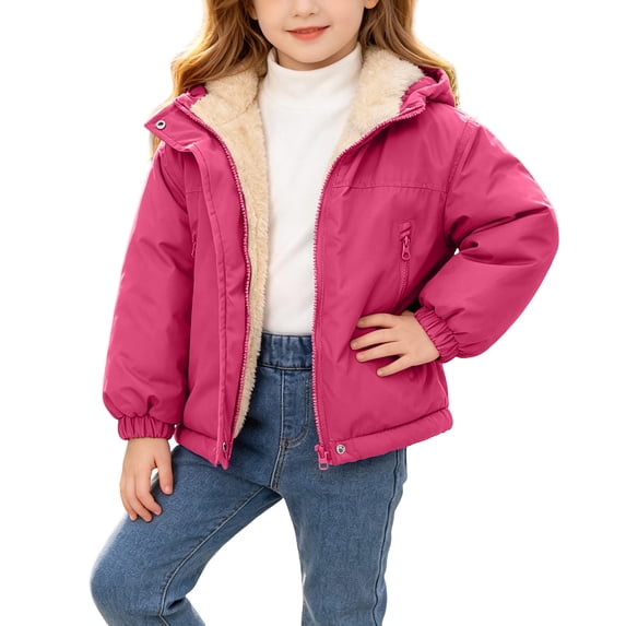 SERTGUTR Girls' Hooded Jacket Fleece Lined Warm Thicken Padded Zip Front Windproof Winter School Outdoor Everyday Wear Coat