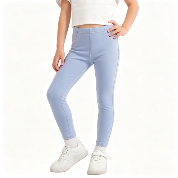 SERTGUTR Girls' Jeggings Stretch Denim Leggings Skinny Fit Elastic Waist Contrast Stitching Faux Jean Pants School Daily Casual Trousers