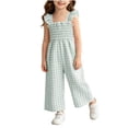 thumbnail image 1 of SERTGUTR Girls' Jumpsuit Romper Smocked Wide Leg Ruffle Strap Gingham Plaid Square Neck Casual Summer School Playground Everyday Wear, 1 of 9