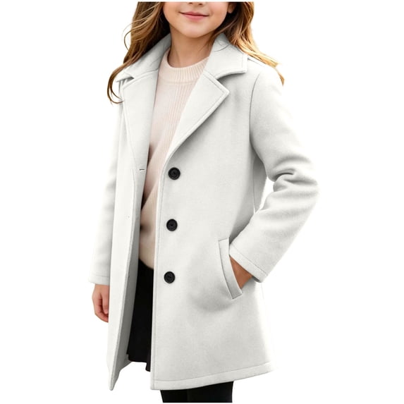 SERTGUTR Girls' Pea Coat Button Front Lapel Collar Mid-Length Side Pockets Long Sleeve Tweed Warm Winter School Everyday Outerwear