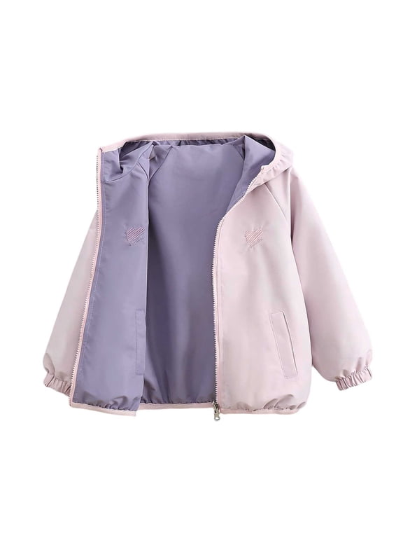 Girls'Reversible Jacket Hooded Lightweight Full Zip Elastic Cuffs Windproof School Outdoor Travel Reversible Outerwear