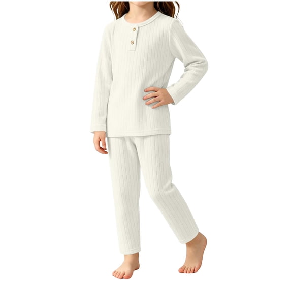 SERTGUTR Girls' Ribbed Set Long Sleeve Henley Button Top Elastic Waist Pants Cozy Fall Winter Homewear