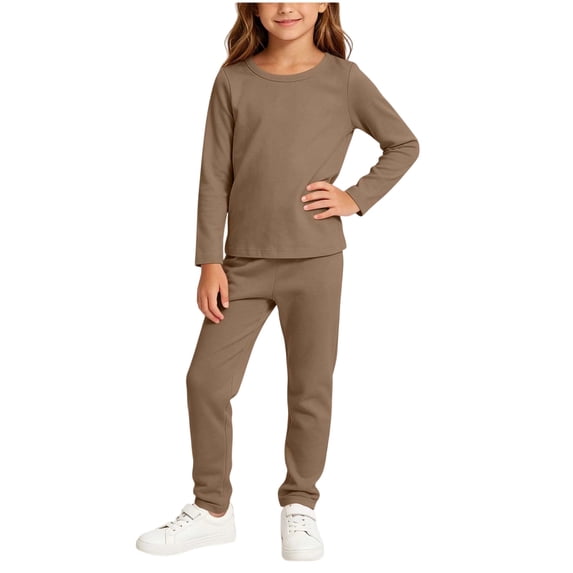 SERTGUTR Girls' Set Crew Neck Long Sleeve Top Straight Leg Pants Elastic Waist Drop Shoulder Soft Cotton Breathable Casual School Everyday Wear