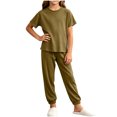 thumbnail image 1 of SERTGUTR Girls' Set Short Sleeve Ribbed Crew Neck Top Jogger Pants Elastic Waist Cuffed Ankle Soft Breathable 2 Piece Casual Homewear, 1 of 6