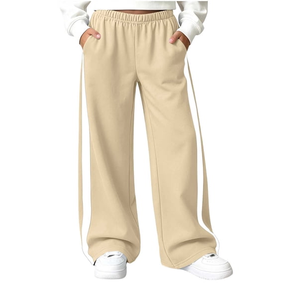 SERTGUTR Girls Side Stripe Sweatpants Elastic Waist Loose Fit Track Pants Solid Color Pocket Design Casual Trousers Everyday School Sports Winter Warm Bottoms