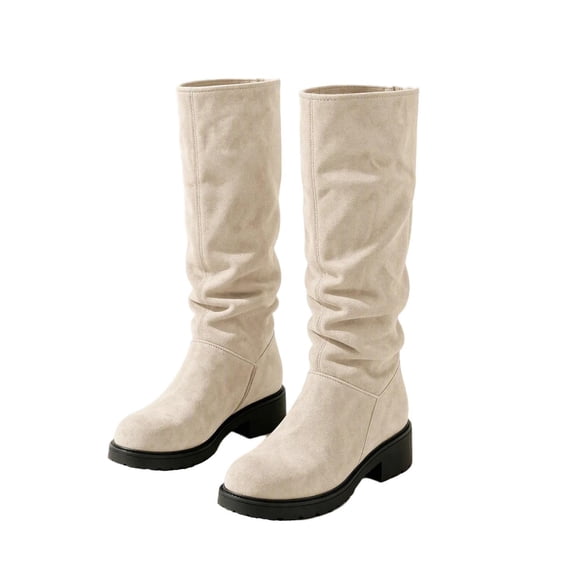 SERTGUTR Girls Slouch Knee High Boots, Pull On Tall Riding Boots with Low Heel, Soft Faux Suede Casual Shoes, Everyday School Party Fall Winter Boots(7-8 Years,29)