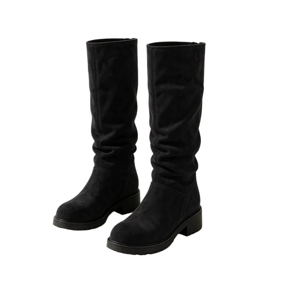 SERTGUTR Girls Slouch Knee High Boots, Pull On Tall Riding Boots with Low Heel, Soft Faux Suede Casual Shoes, Everyday School Party Fall Winter Boots(9-9.5 Years,31)