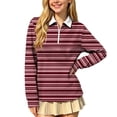 thumbnail image 1 of SERTGUTR Girls Striped Half Zip Shirt, Long Sleeve Turn Down Collar Top, Loose Casual School Uniform Shirt, Everyday Outdoor Daily Shirt, 1 of 9