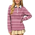 thumbnail image 1 of SERTGUTR Girls Striped Half Zip Shirt, Long Sleeve Turn Down Collar Top, Loose Casual School Uniform Shirt, Everyday Outdoor Daily Shirt, 1 of 9