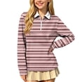 thumbnail image 1 of SERTGUTR Girls Striped Half Zip Shirt, Long Sleeve Turn Down Collar Top, Loose Casual School Uniform Shirt, Everyday Outdoor Daily Shirt, 1 of 9