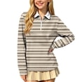 thumbnail image 1 of SERTGUTR Girls Striped Half Zip Shirt, Long Sleeve Turn Down Collar Top, Loose Casual School Uniform Shirt, Everyday Outdoor Daily Shirt, 1 of 9