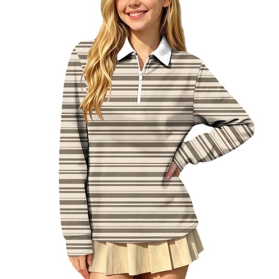 SERTGUTR Girls Striped Half Zip Shirt, Long Sleeve Turn Down Collar Top, Loose Casual School Uniform Shirt, Everyday Outdoor Daily Shirt
