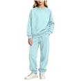 thumbnail image 1 of SERTGUTR Girls' Two Piece Set Crew Neck Raglan Sweatshirt Striped Trim Joggers Elastic Waist Cuffed Ankle School Sports Everyday Wear, 1 of 7
