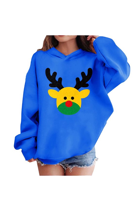 Kids Christmas Hooded Pullover Soft Long Sleeve Casual Solid Color Cute Print Fall Winter Everyday Comfortable Christmas Gifts Tops for Children 3-14 Years(Blue#2,13 Years)