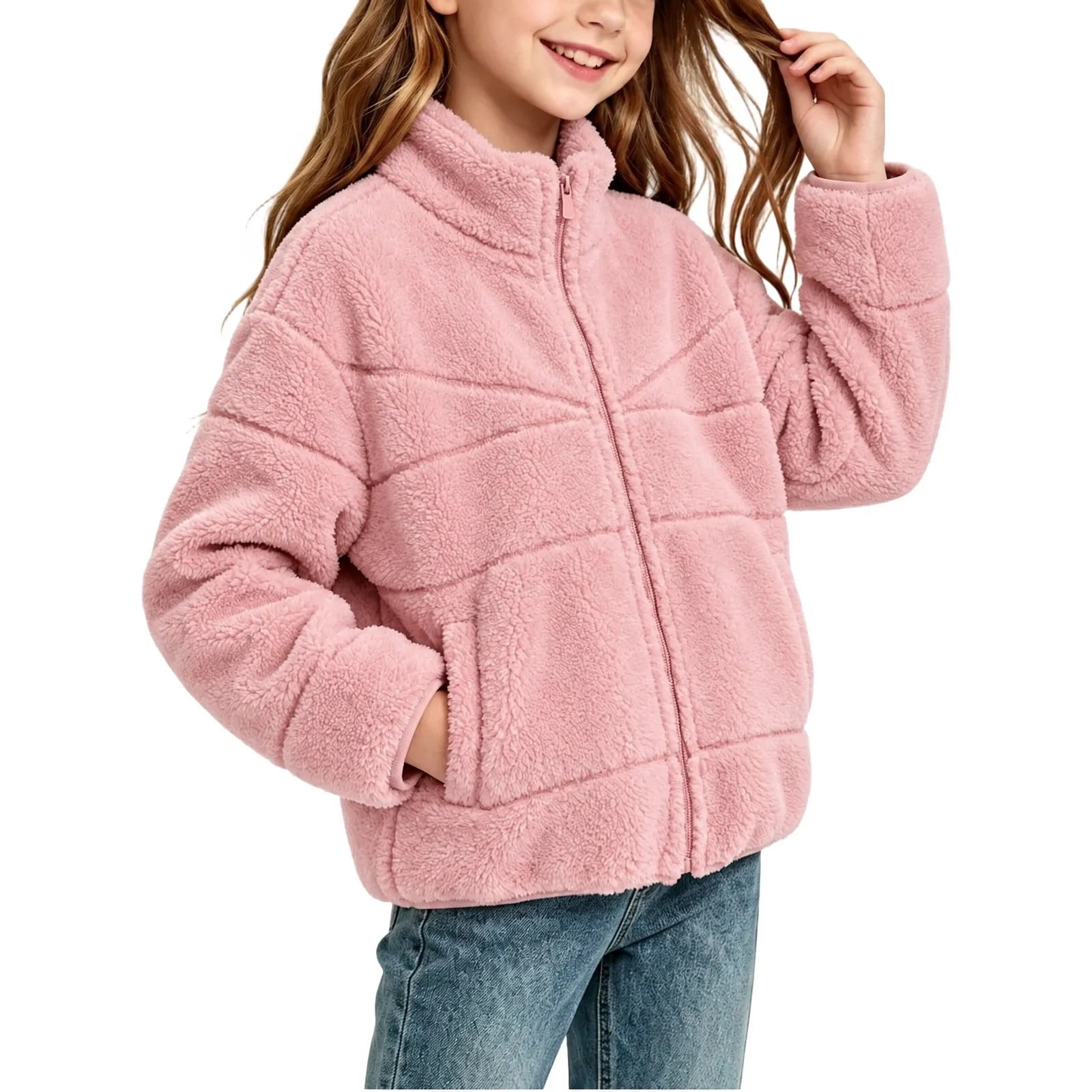 Kids Racing Jacket SERTGUTR Kids Fleece Jacket, Stand Collar Zip Up Warm Coat, Solid Color ...