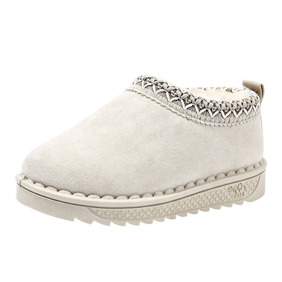 SERTGUTR Kids Fleece Lined Snow Boots, Slip-On Embroidered Winter Shoes, Non-Slip Chunky Sole Warm Ankle Boots, Everyday School Outdoor Boys Girls Boots(3.5-4 Years,25)