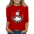 thumbnail image 1 of SERTG Kids Tops 3/4 Long Sleeve Round Neck Cute Casual Comfortable Festive Print Everyday Top Christmas Gifts for Boys and Girls 3-12 Years(Red,12-13 Years), 1 of 4