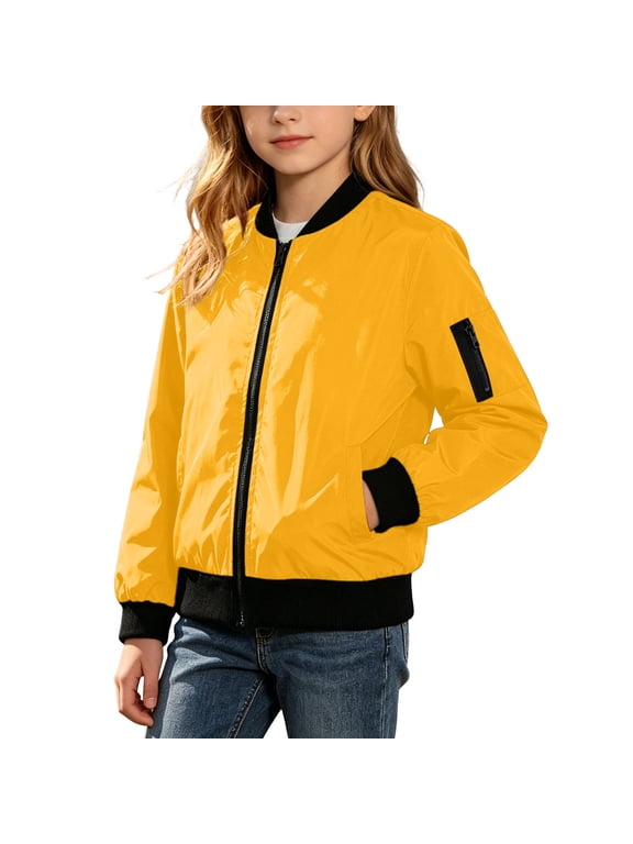 Kids'Zip Up Bomber Jacket Lightweight Ribbed Collar Cuffs Arm Zipper Pocket Side Pockets School Outdoor Travel Casual Windbreaker Coat