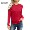 thumbnail image 1 of SERTGUTR Women's Sweater Solid Color Jacquard Knit Sweater Fall Winter Warm Soft Long Sleeve Round Neck Fashion Outdoor Sweaters for Women(Red,M), 1 of 8