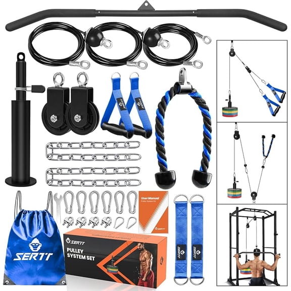 SERTT Home Gym Pulley System, Tricep Workout Pulley System for LAT Pulldown, Biceps Curl, Triceps, Shoulders, Back, Forearm Workout, Weight Cable Pulley System for Squat Rack, Garage