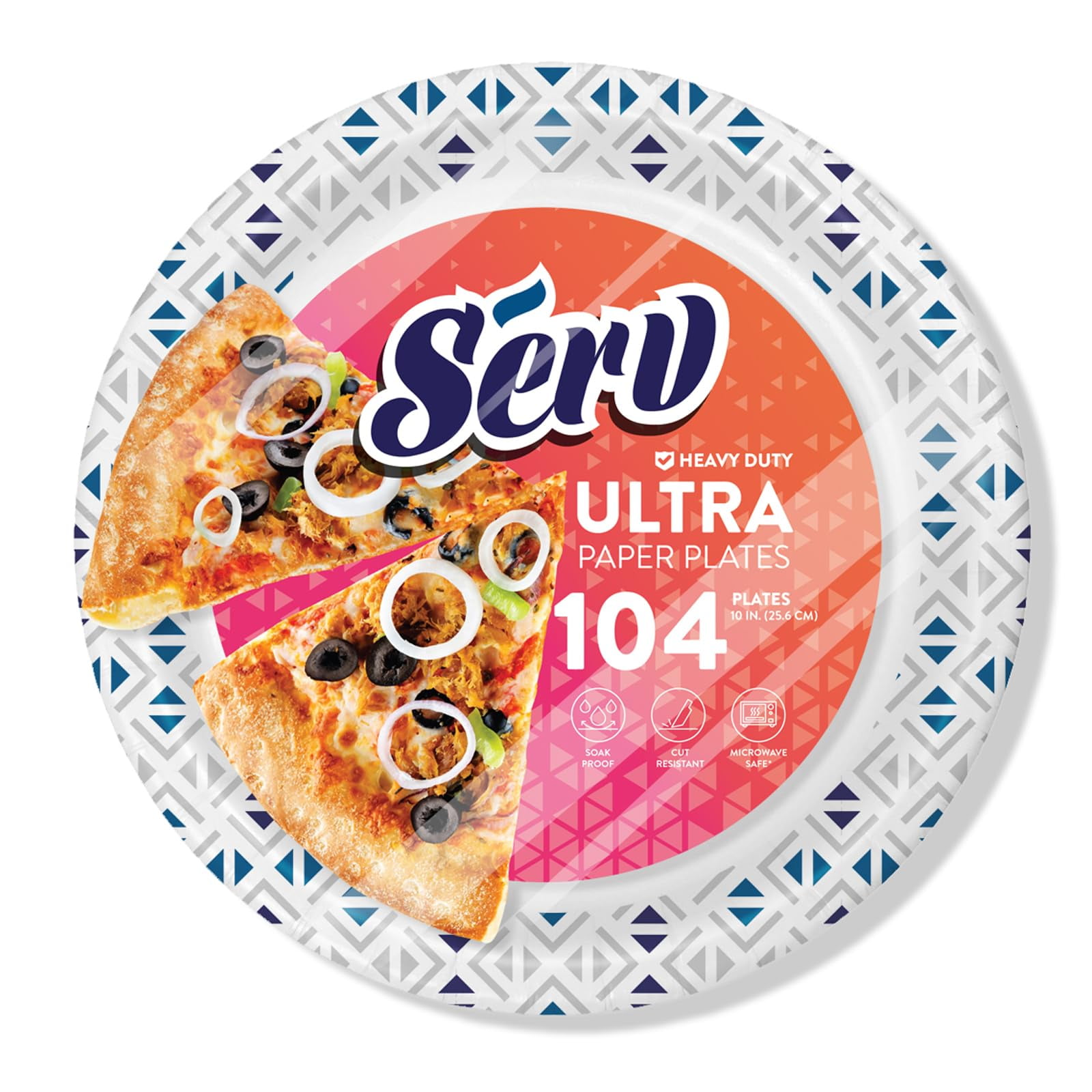 SERV 10 inch 104Pack OIF8 Disposable Heavy Duty Ultra Paper Plates for