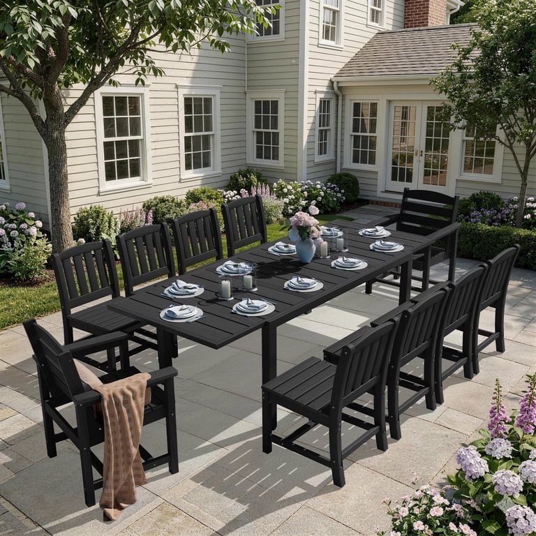 SERWALL 11-Piece Outdoor Dining Set with Expandable Patio Dining Table ...