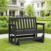 SERWALL Outdoor Glider Bench 2 Person, HDPE Material Weather-Resistant Rocking Chair Swings for Patio Porch Garden, Black
